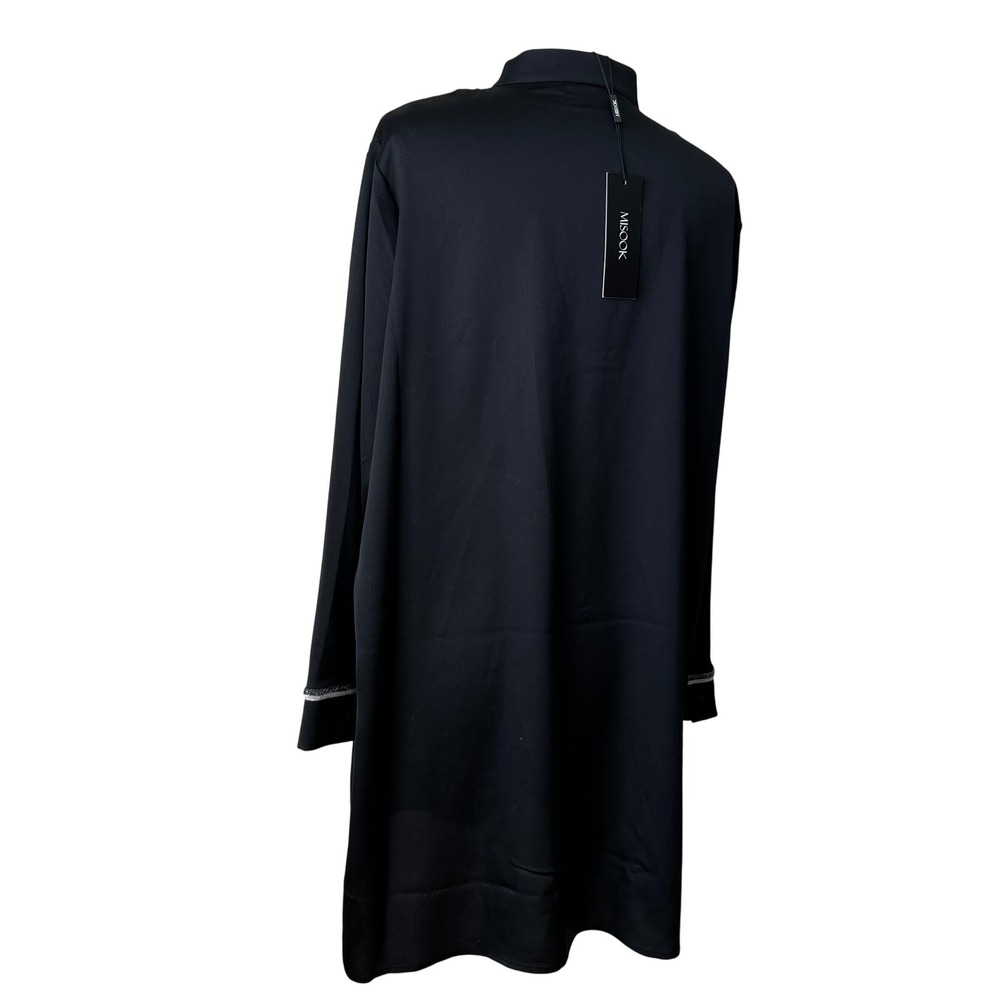 Misook Black Button Down Tunic Mandarin Collar Silver Metallic Trim XL K5081G - Picture 10 of 11